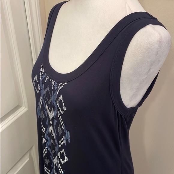 Karen Kane Navy Blue Midi Dress, Geometric Pattern, sleeveless, scoop neck NNT - Picture 8 of 13